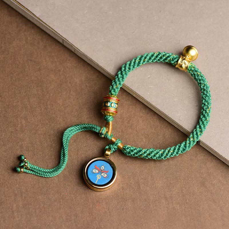 Tibetan Five Gods of Wealth Spiritual Bracelet with Prayer Wheel