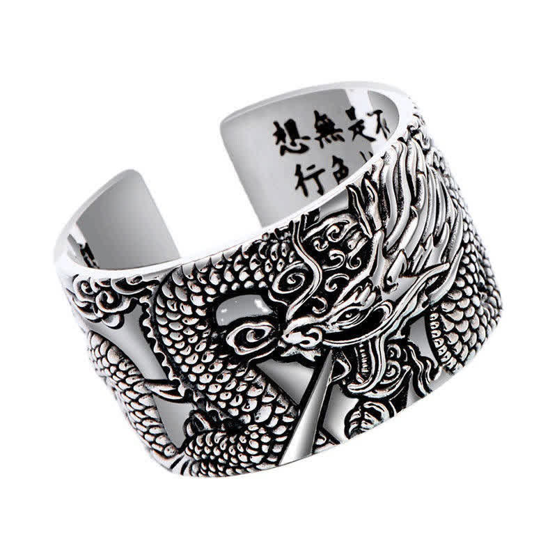 Adjustable 999 Sterling Silver Dragon Protection Success Ring