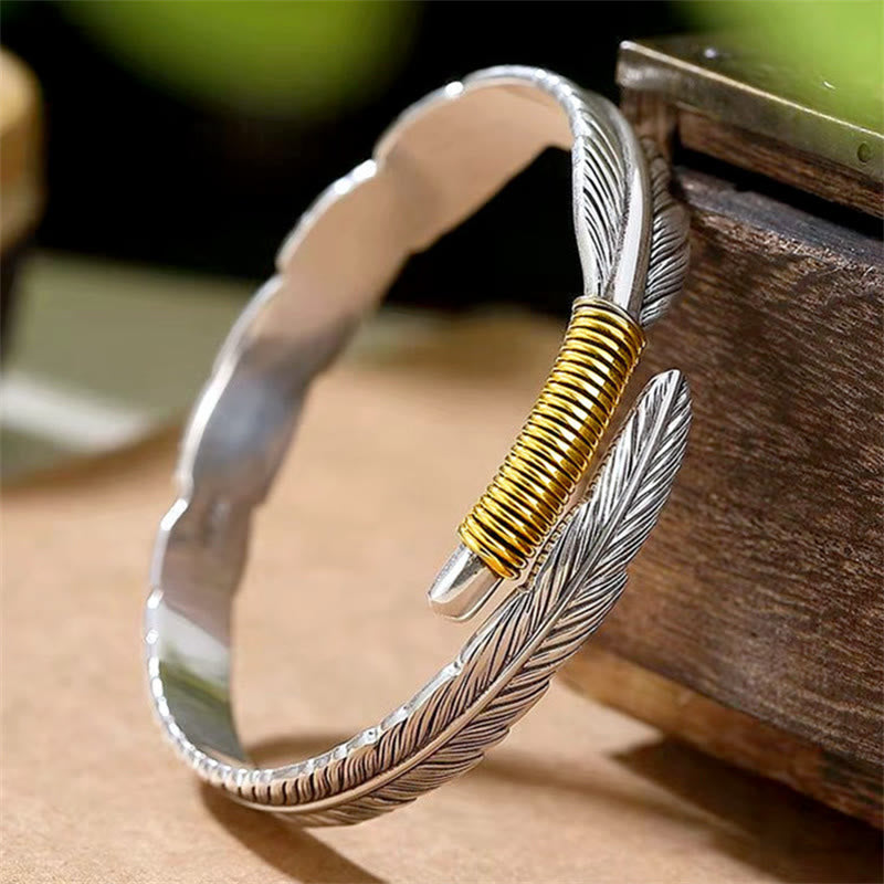 Copper Spiritual Luck Cuff Bracelet with Feather Pattern