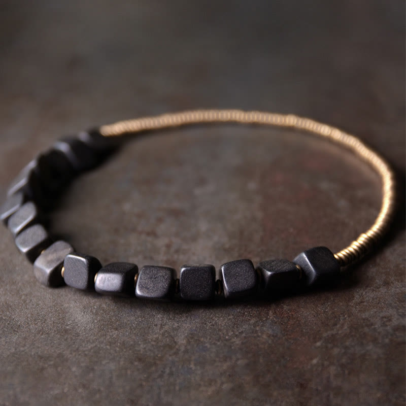 Ebony Wood Copper Peace Double Wrap Spiritual Bracelet