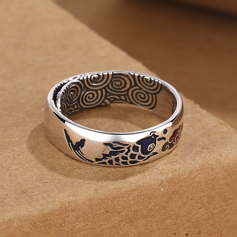 Adjustable Koi Fish Ring with Auspicious Cloud Design for Luck