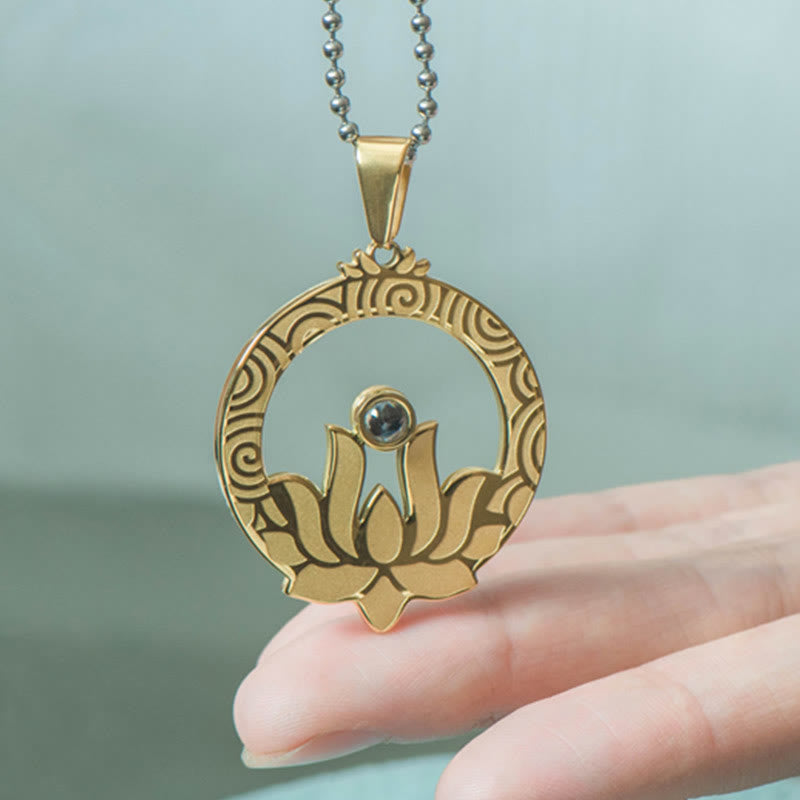 Lotus Titanium Steel Necklace with Shurangama Mantra Projection