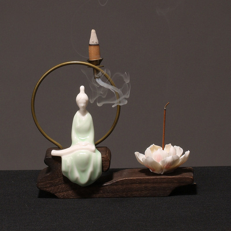 Ceramic Lotus Meditation Incense Burner for Calm & Sleep