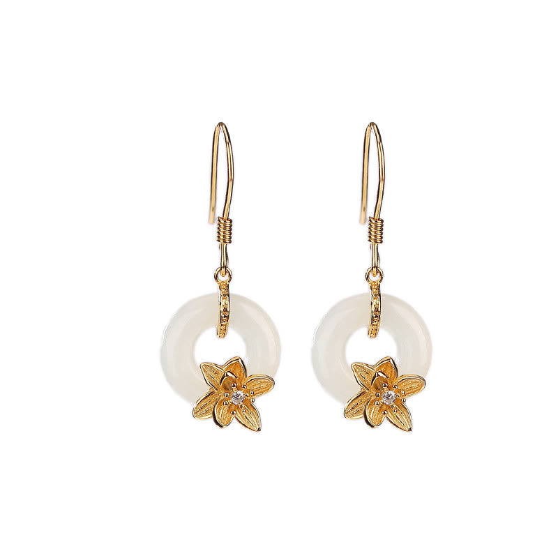 12mm Hetian Jade Peace Buckle Orchid Jade Earrings