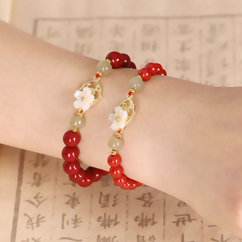 6mm Natural Cinnabar Jade Beaded Blessing Bracelet
