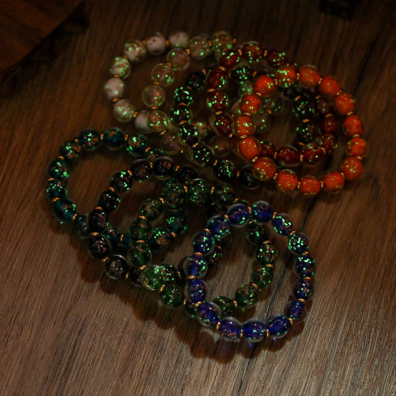 Gold Swallowing Beast Luminous Liuli Glass 12mm Bracelet