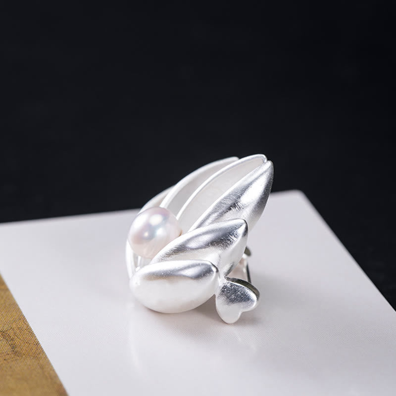 925 Sterling Silver Lotus Flower Pearl Brooch for New Beginnings