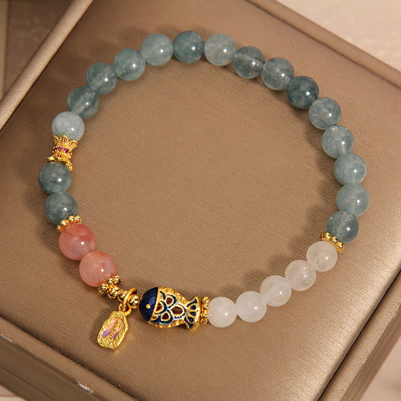 Jade & Koi Fish Charm Bracelet | Luck & Prosperity Wrist 14-16cm