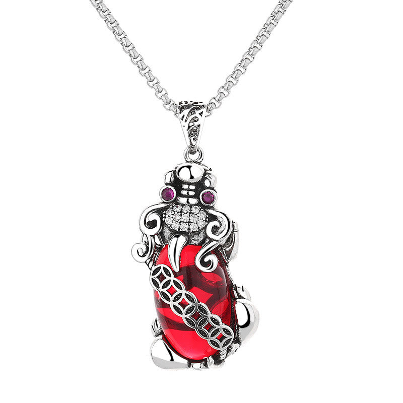 Pixiu Garnet Copper Coin Necklace for Wealth & Luck
