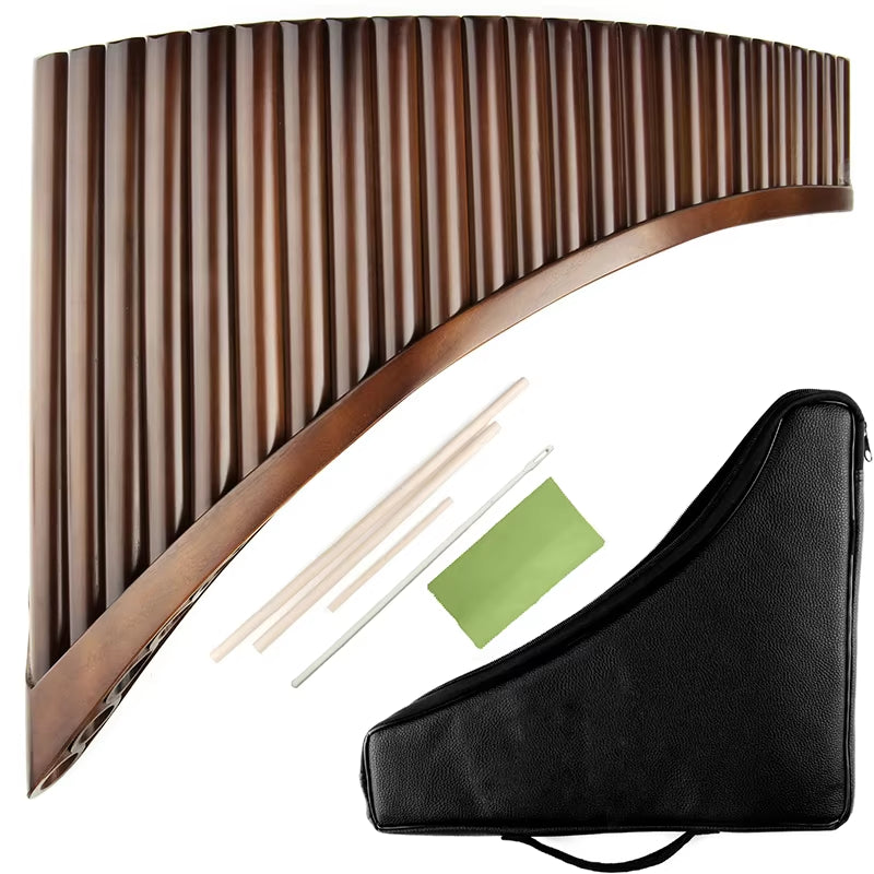 Handmade Brown Panflute for Musical Instruments Chinese Traditional Woodwind Instrument, Pan Pipes G Key High Quality 25 Pipes