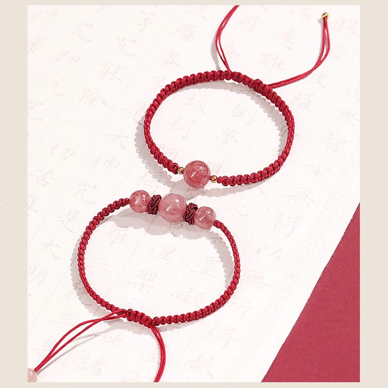 Strawberry Quartz Love Bracelet with Red String Protection