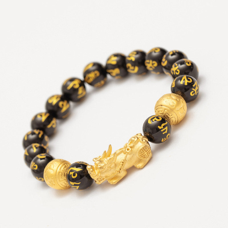 12mm Feng Shui Pixiu Obsidian Wealth Bracelet
