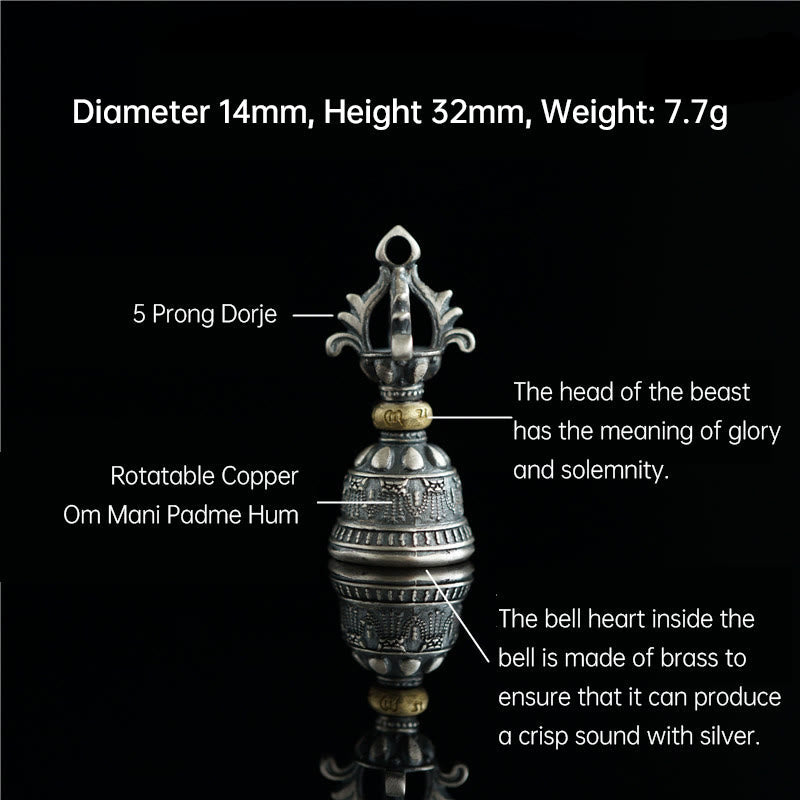 925 Sterling Silber Om Mani Padme Hum Dorje Glocke Anhänger | Spirituelle Kraft