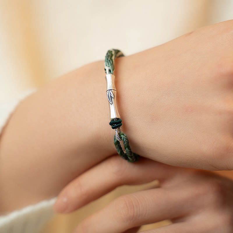 Red String Bracelet in 925 Sterling Silver with Bamboo Knot