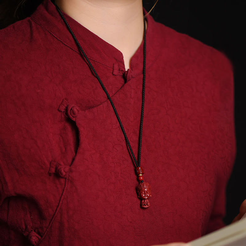 Natural Cinnabar Chinese Zodiac Necklace with Natal Buddha Protection