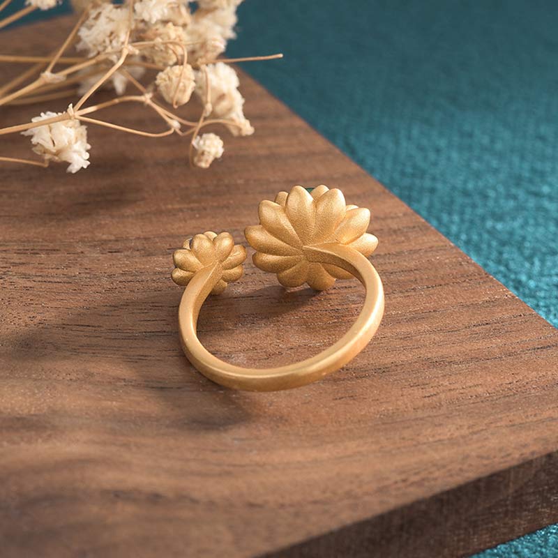 Adjustable Jade Ring with Lotus Pattern for Abundance