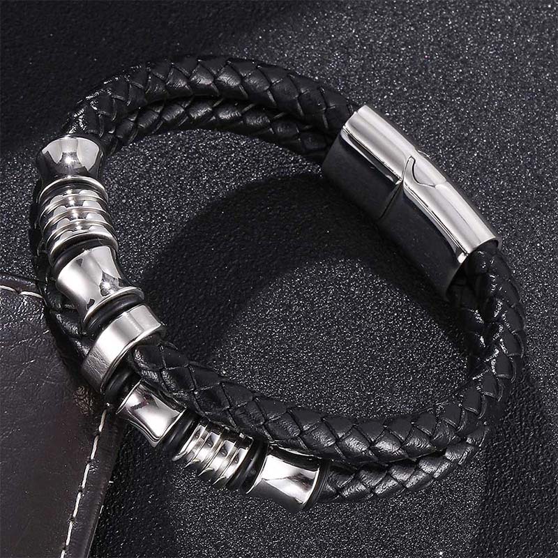 Layered Leather and Titanium Steel Spiritual Bracelet for Balance
