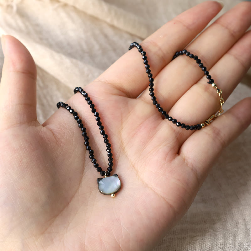 Black Spinel Cat Motivate Choker Necklace 38cm