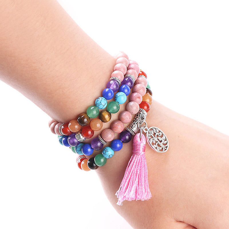 108 Bead Mala Bracelet with Rhodonite and Lazulite Beads