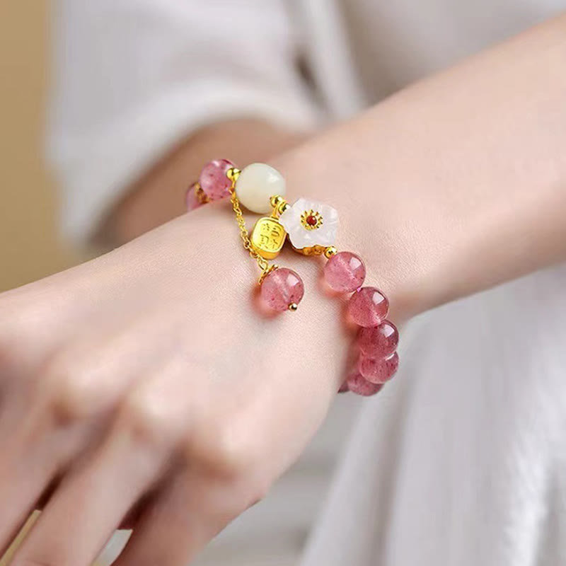 Strawberry Quartz Fu Character Healing Bracelet