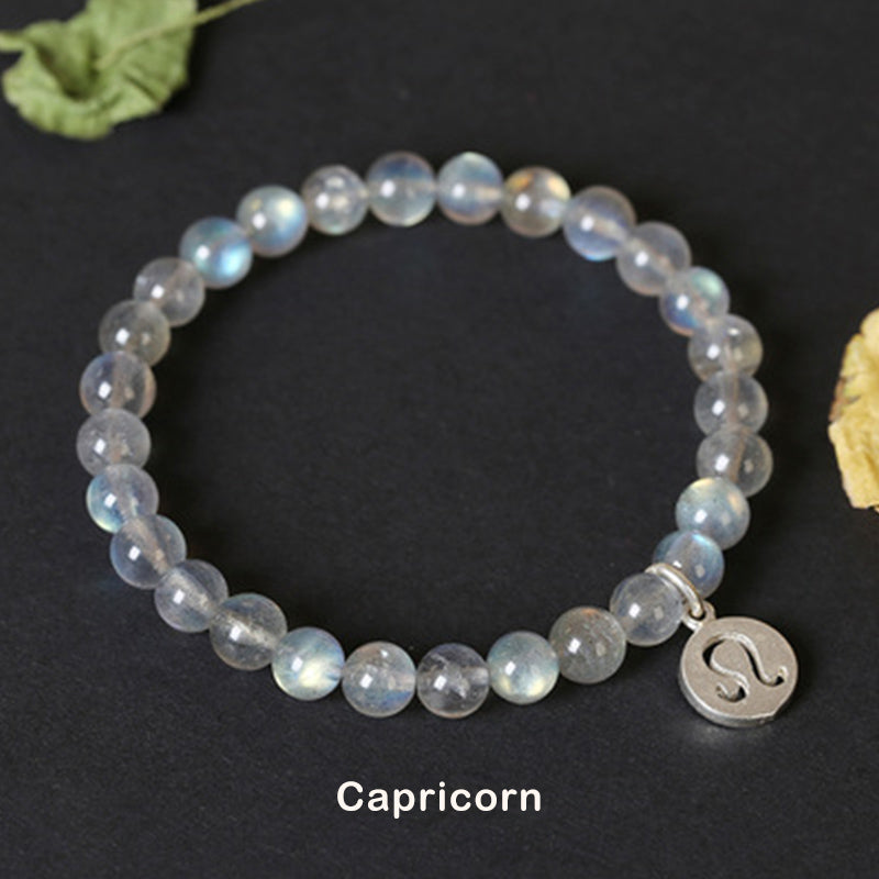 12 Zodiac Moonstone Charming Bracelet 7mm Beads
