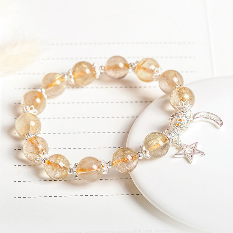 9mm Citrine Bracelet with Moon Star Charm for Happiness