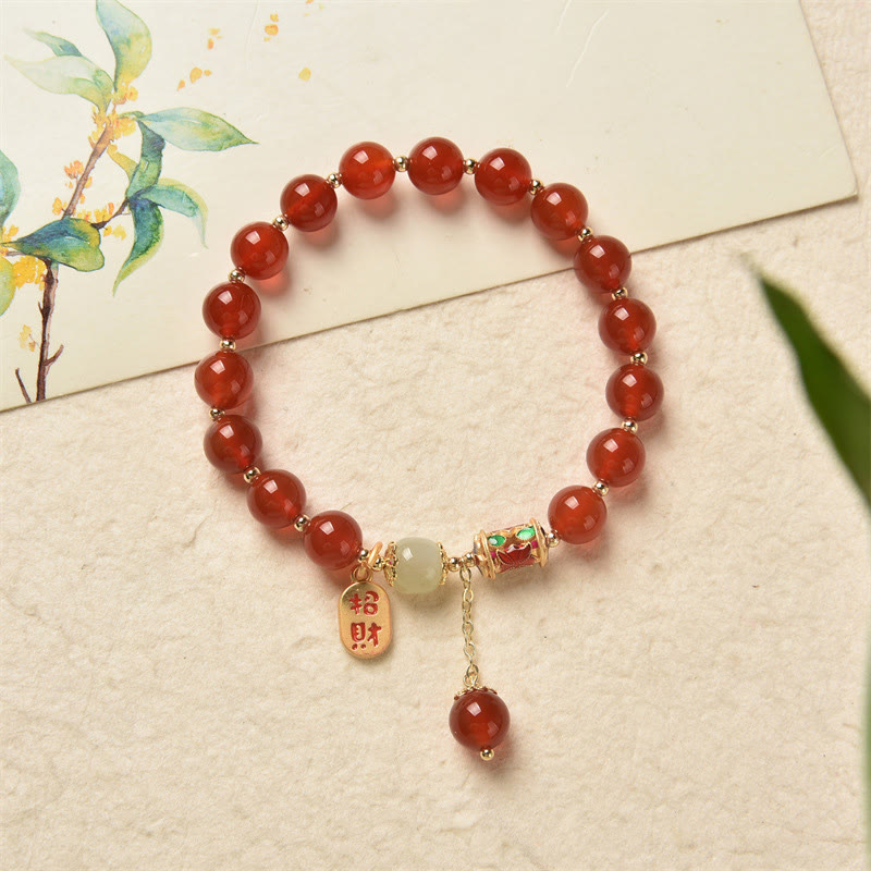 9mm Red Agate Jade Confidence Charm Bracelet
