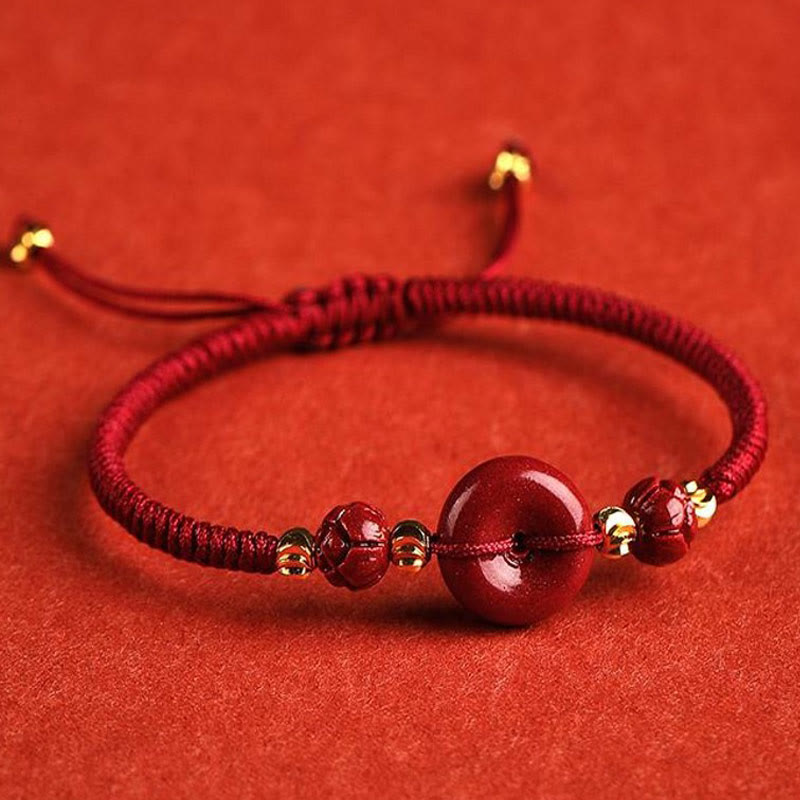 Handmade Lotus Cinnabar Peace Buckle Blessing Bracelet