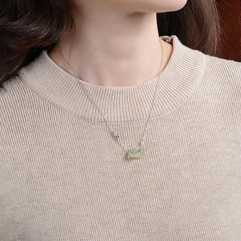 Unisex-Halskette aus 12 mm Jade mit Silberkette für Wohlstand