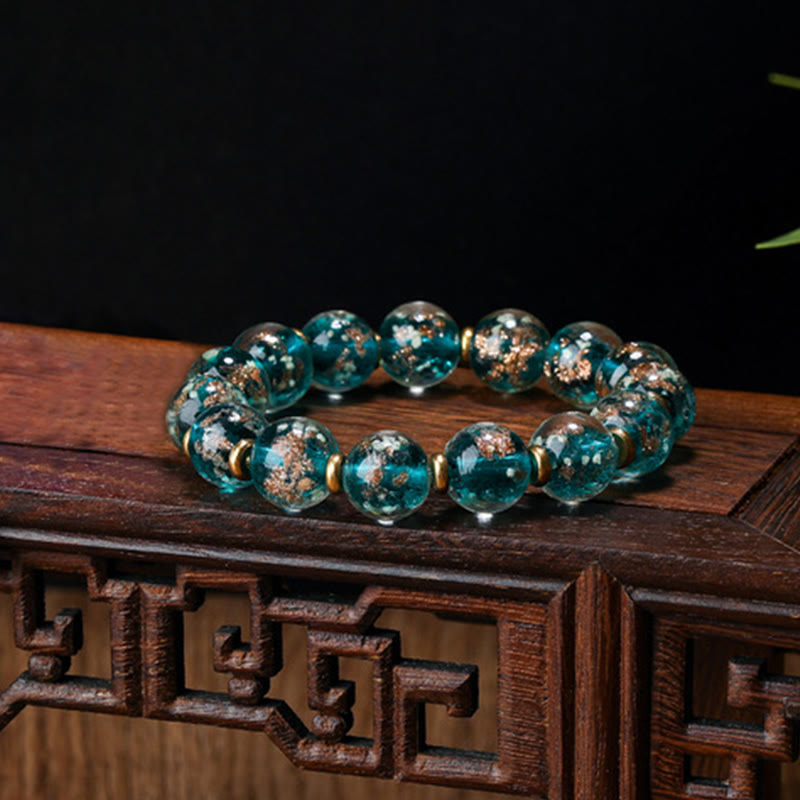 Gold Swallowing Beast Luminous Liuli Glass 12mm Bracelet