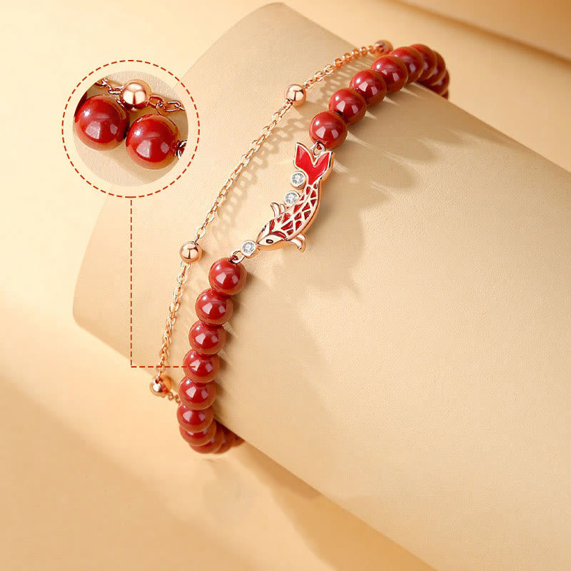 925 Sterling Silver Koi Fish Prosperity Bracelet Double Chain