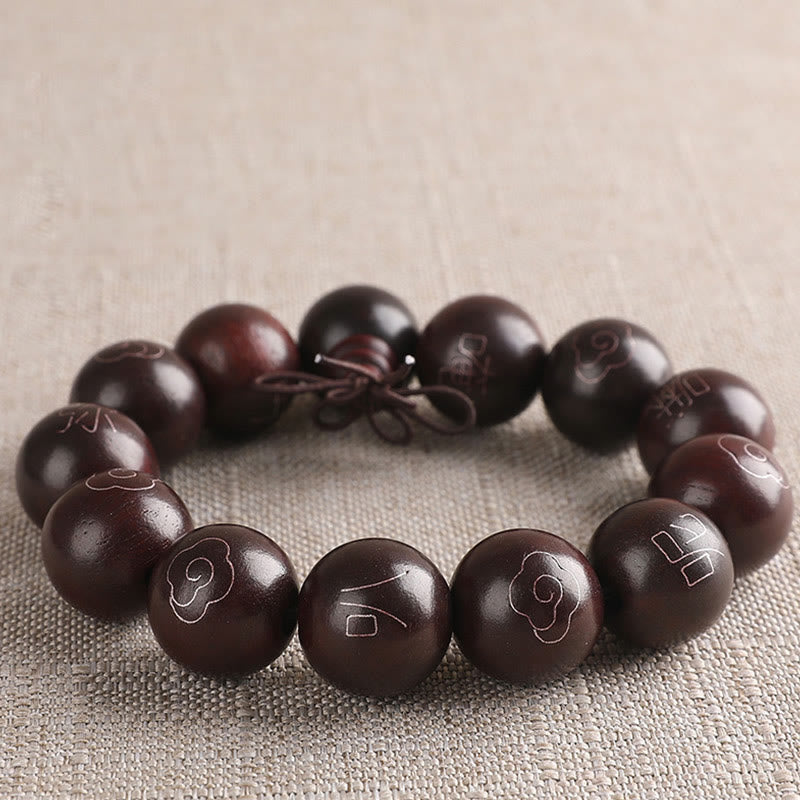 8mm Small Leaf Red Sandalwood Om Mani Padme Hum Bracelet