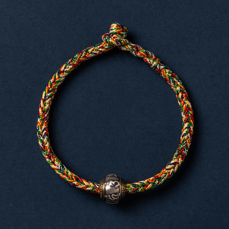 925 Sterling Silver Om Mani Padme Hum Braided Bracelet with King Kong Knot for Luck and Protection