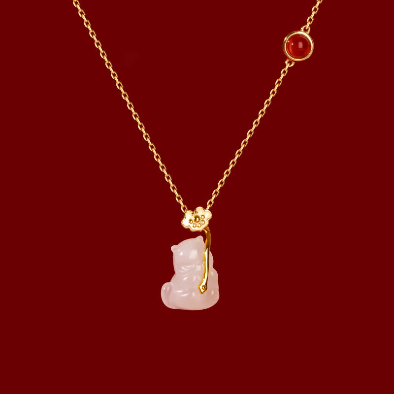 Hetian Jade Ruyi Cat Luck Bracelet and Necklace Set