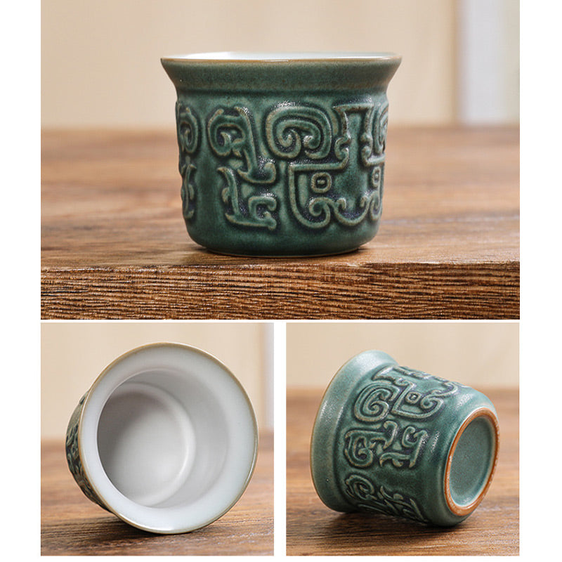 Sanxingdui Chinesisches Teetassen-Set aus Keramik | Kung-Fu-Tee-Geschenk