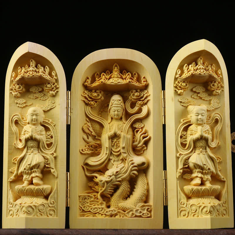 Hand-carved Boxwood Serenity Altar | Portable Prayer Altar Item
