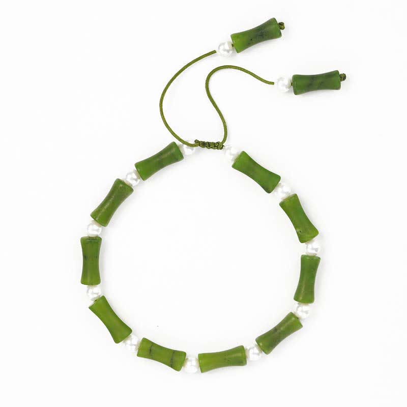 Natural Peridot Spiritual Bracelet with Bamboo Pattern for Love & Peace