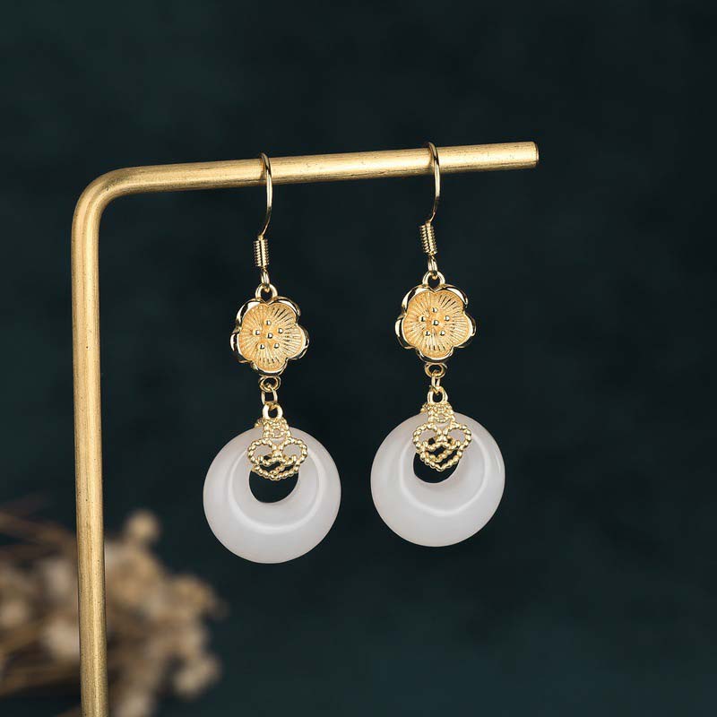 White Jade Blessing Drop Earrings for Protection & Luck