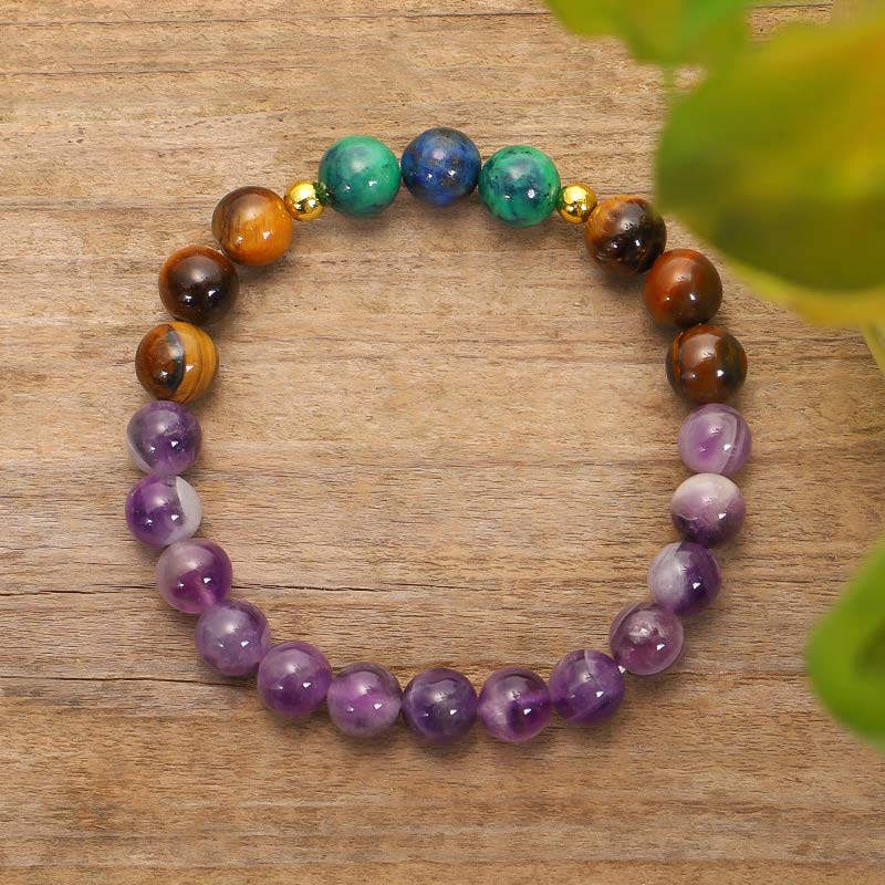 Tibetan Amethyst Purify Bracelet Set with Tiger Eye & Lazurite