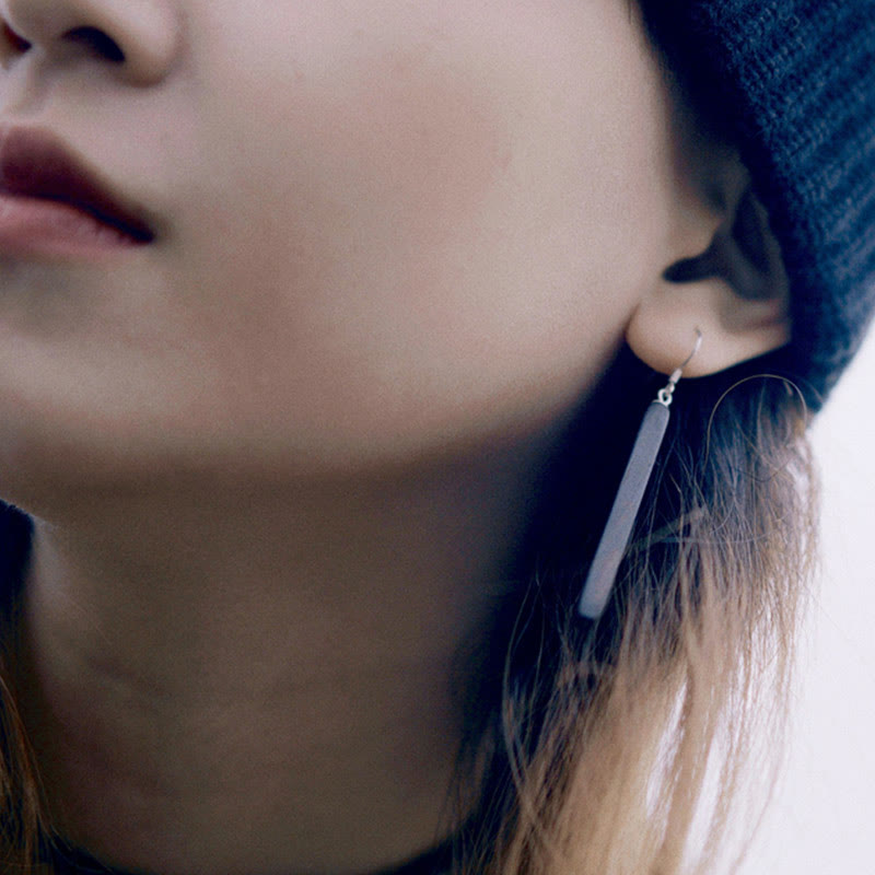Balance Peace Ebony Wood Drop Earrings in 925 Sterling Silver