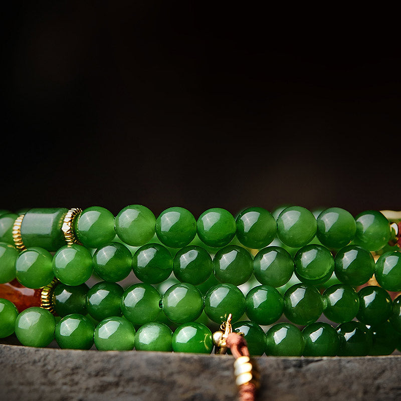 108 Beads Cyan Jade Buddha Bracelet for Luck & Healing Harmony