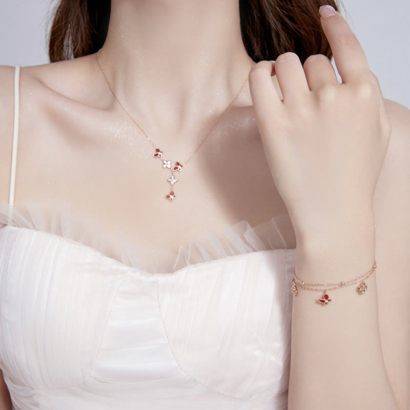 Rotes Achat &amp; Tridacna Stein Calm Armband Halskette Set