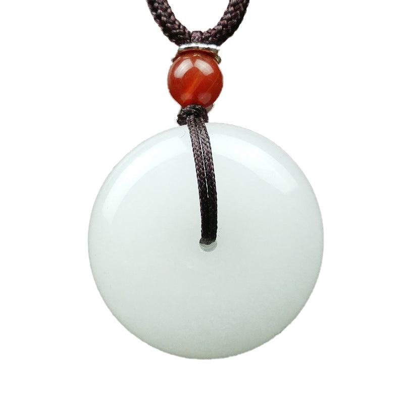 White Jade Peace Buckle Necklace 20mm Blessing Pendant
