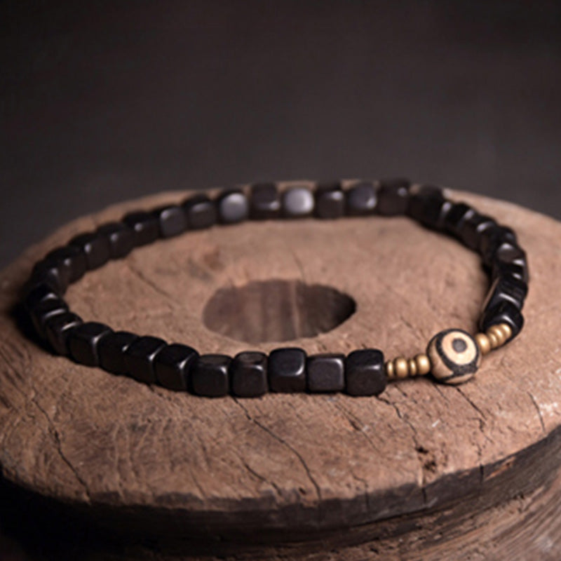 Ebony Wood Spiritual Peace Bracelet with Dzi Beads & Copper