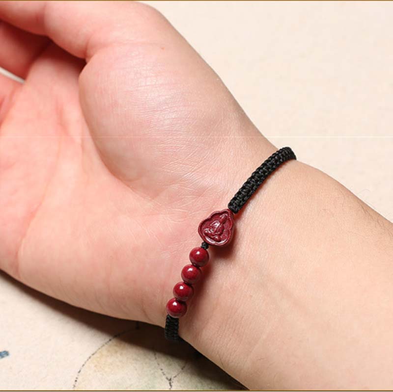 Cinnabar Blessing String Bracelet with Laughing Buddha & Avalokitesvara