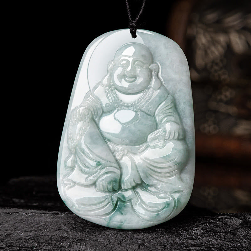 Halskette mit Anhänger „Laughing Buddha“ aus natürlicher Jade, 65 cm