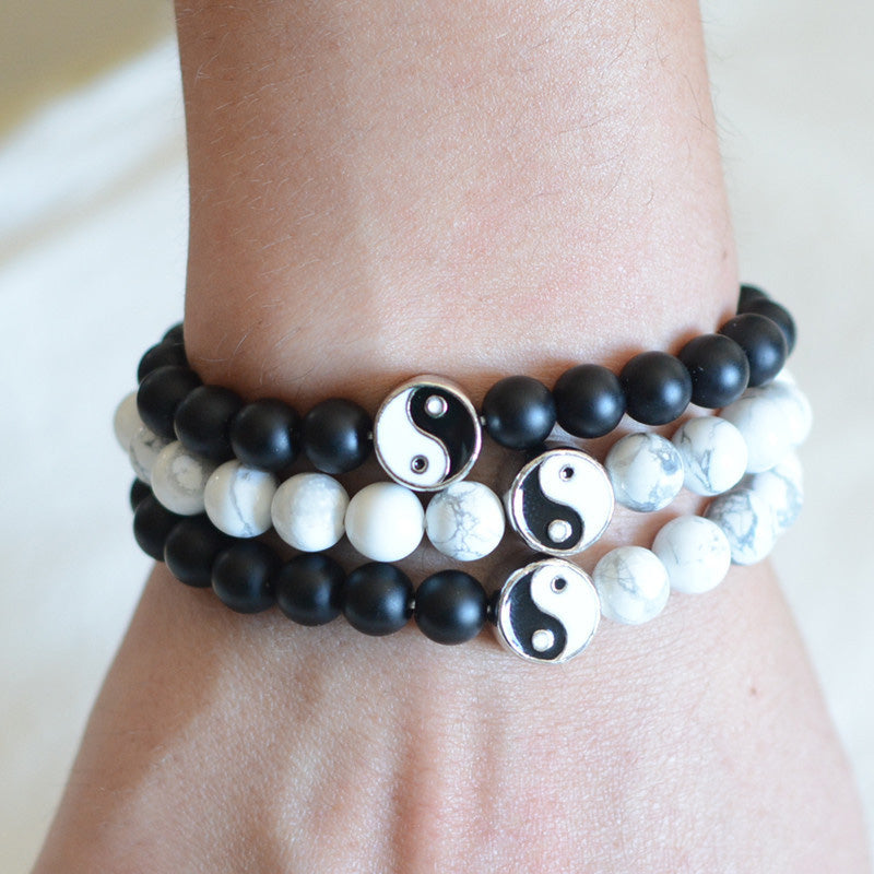 White Turquoise & Frosted Stone 3pcs Yin Yang Wealth Bracelet