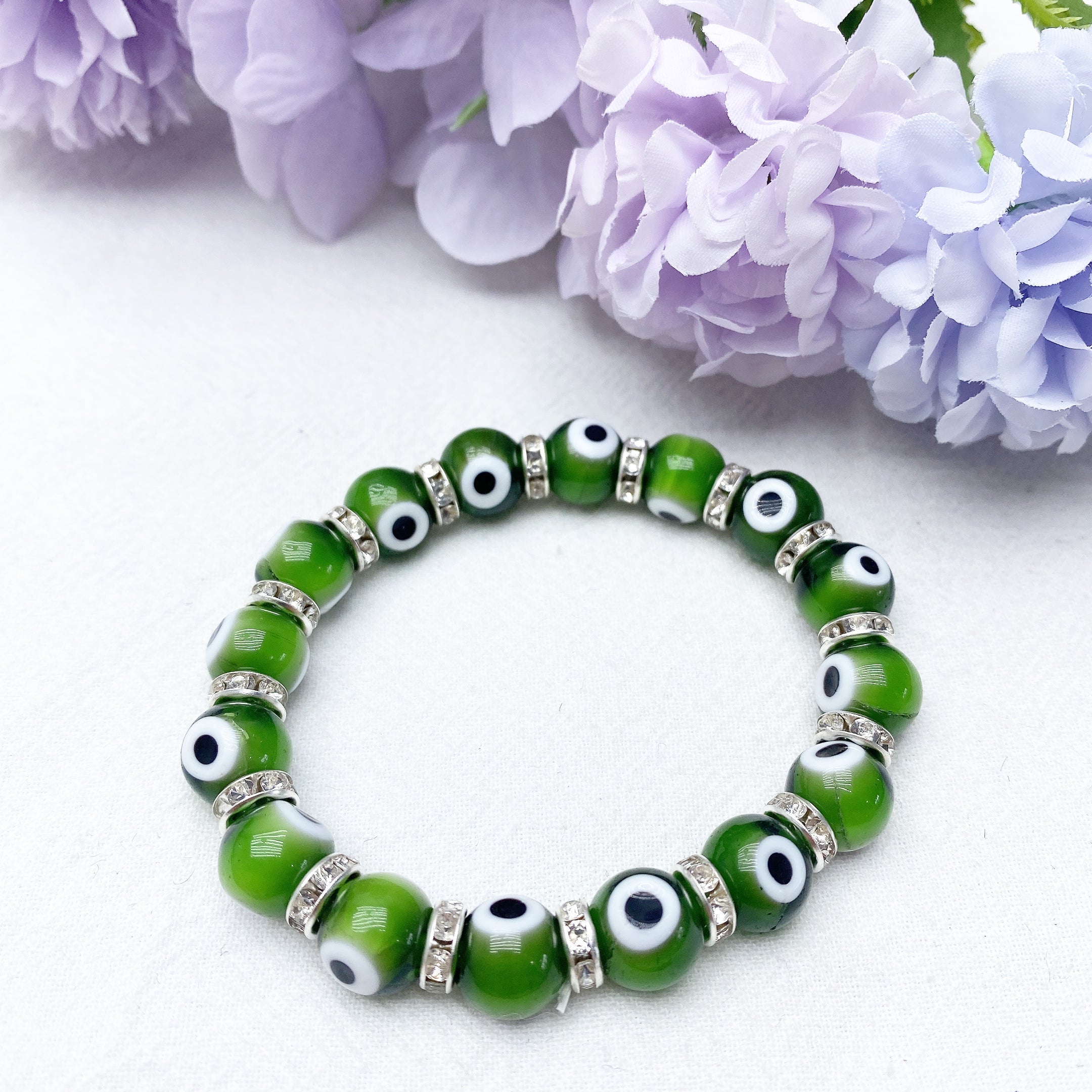 8-10mm Colored Crystal Evil Eye Protection Bracelet