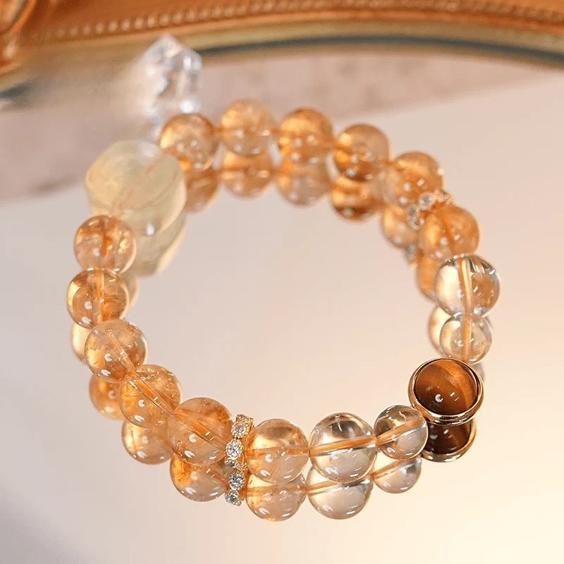 8–10 mm Topas, Citrin, Tigerauge, Zakiram, Göttin des Reichtums, Armband