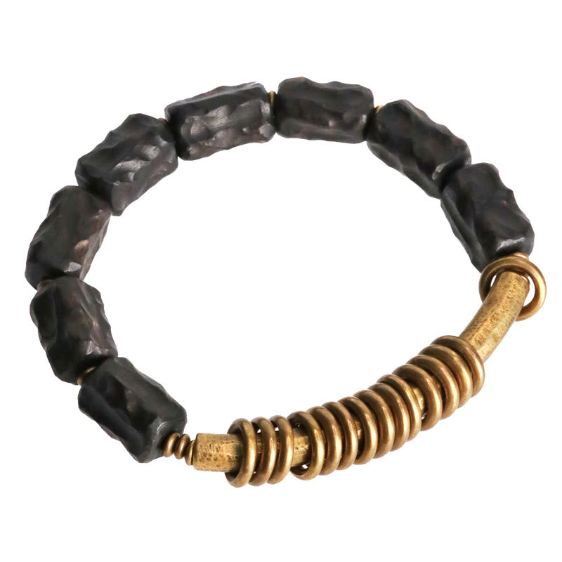8,5 mm Ebenholz-Peace-Armband mit Kupferringen, 14–17,5 cm